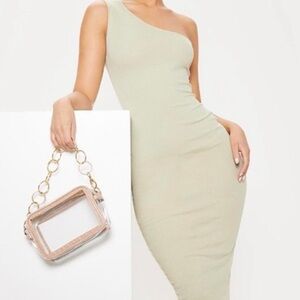 PrettyLittleThing One-Shoulder Midi Dress Sage Green 2